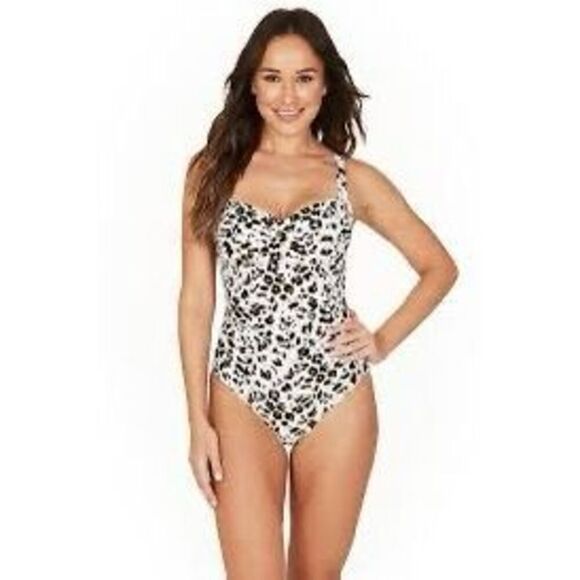 Niptuck Swim Size 8 Multi Fit Cup One Piece Swimsuit Leopard Print Tummy Control - Picture 1 of 10